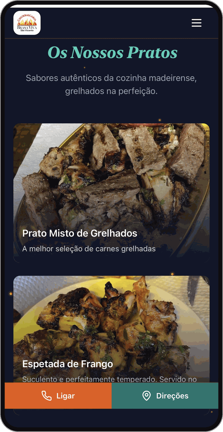 Site brasaviva.pt em telemóvel, secção de pratos